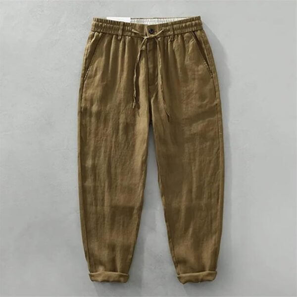 Spring New Men’s Solid Cotton Linen Straight Pants Male Oversized Elastic Waist Thin Trousers Breathable Casual Pants